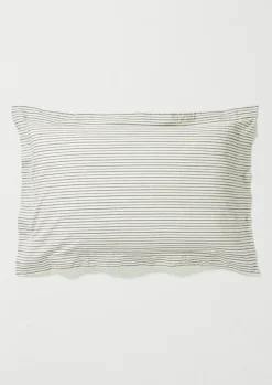 Textiles|Bed Linen-TOAST Organic Cotton Pyjama Stripe Oxford Pillowcase Navy/Ecru
