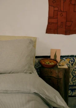 Textiles|Bed Linen-TOAST Organic Cotton Ticking Stripe Duvet Cover Ecru/Graphite
