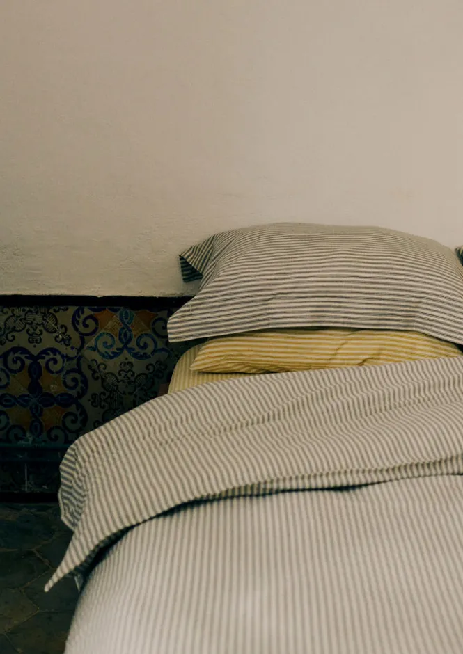 Textiles|Bed Linen-TOAST Organic Cotton Ticking Stripe Duvet Cover Ecru/Graphite