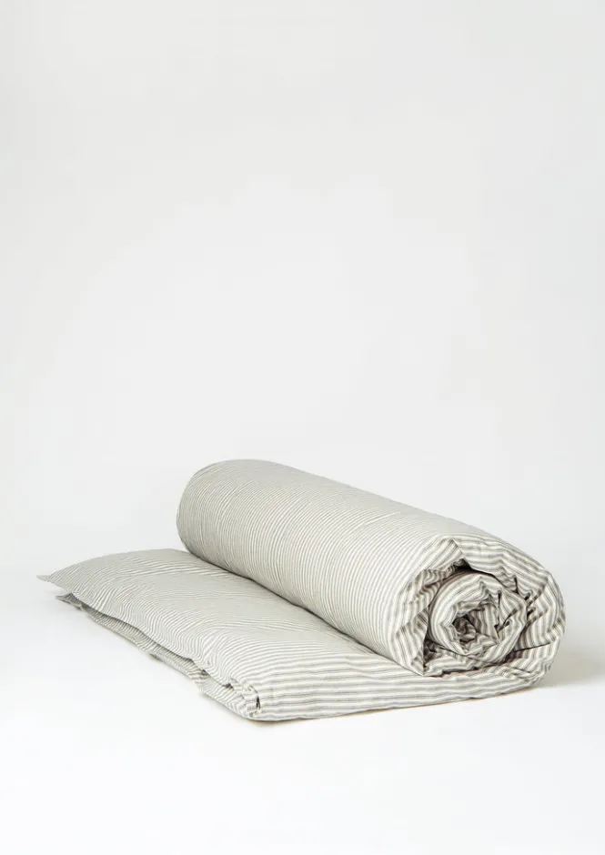Textiles|Bed Linen-TOAST Organic Cotton Ticking Stripe Duvet Cover Ecru/Graphite
