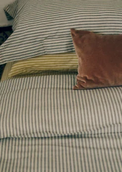 Textiles|Bed Linen-TOAST Organic Cotton Ticking Stripe Duvet Cover Ecru/Graphite