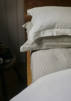Textiles|Bed Linen-TOAST Organic Cotton Ticking Stripe Fitted Sheet Ecru/Graphite