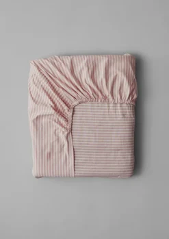 Textiles|Bed Linen-TOAST Organic Cotton Ticking Stripe Fitted Sheet Ecru/Rose