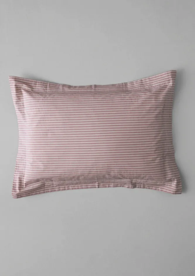 Textiles|Bed Linen-TOAST Organic Cotton Ticking Stripe Oxford Pillowcase Ecru/Rose