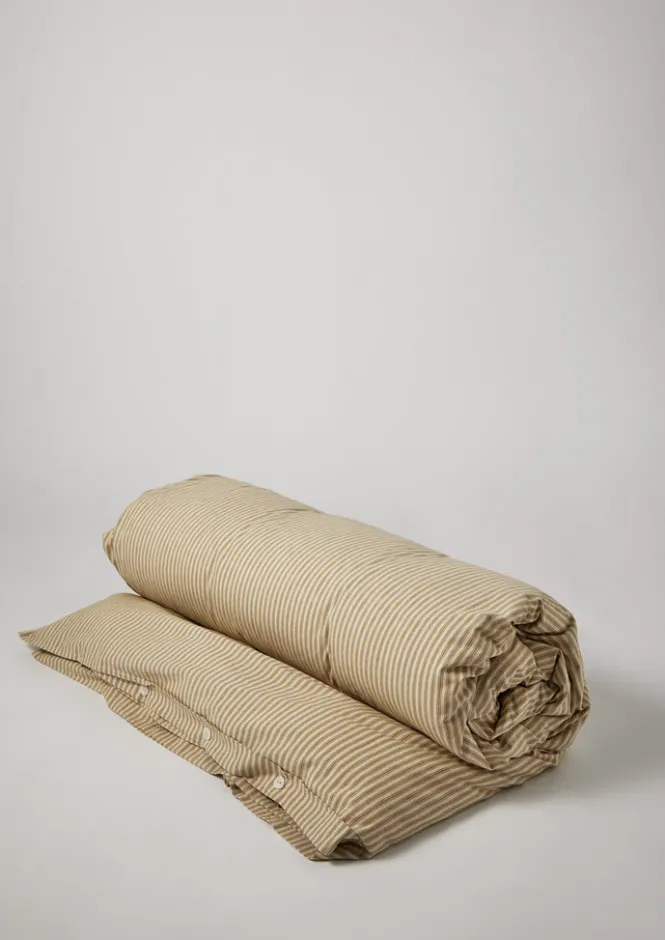 Textiles|Bed Linen-TOAST Organic Cotton Ticking Stripe Duvet Cover Ecru/Straw