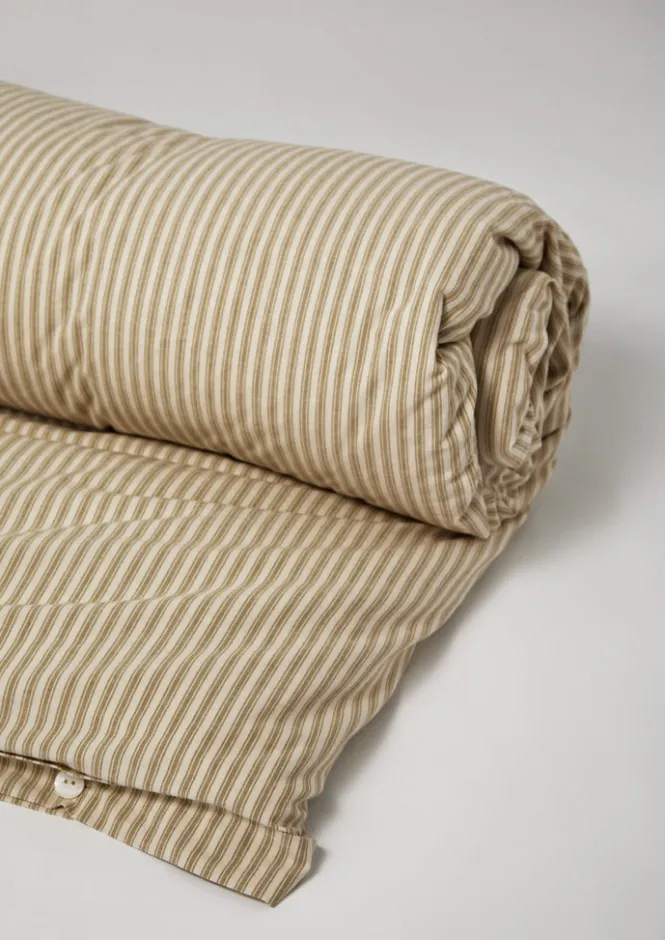 Textiles|Bed Linen-TOAST Organic Cotton Ticking Stripe Duvet Cover Ecru/Straw