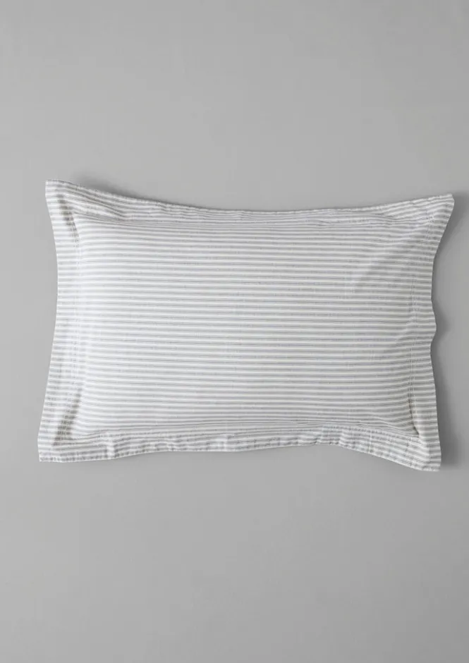 Textiles|Bed Linen-TOAST Organic Cotton Ticking Stripe Oxford Pillowcase Ecru/Graphite