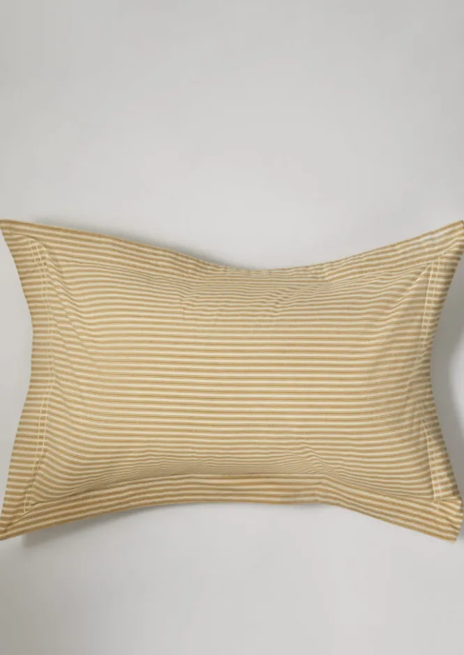 Textiles|Bed Linen-TOAST Organic Cotton Ticking Stripe Oxford Pillowcase Ecru/Straw