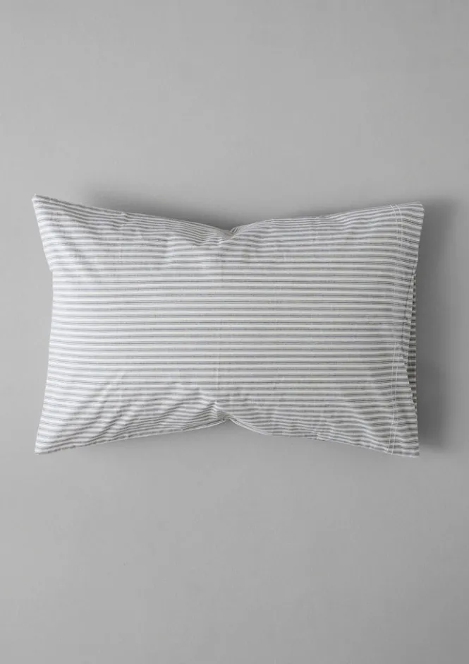 Textiles|Bed Linen-TOAST Organic Cotton Ticking Stripe Housewife Pillowcase Ecru/Graphite