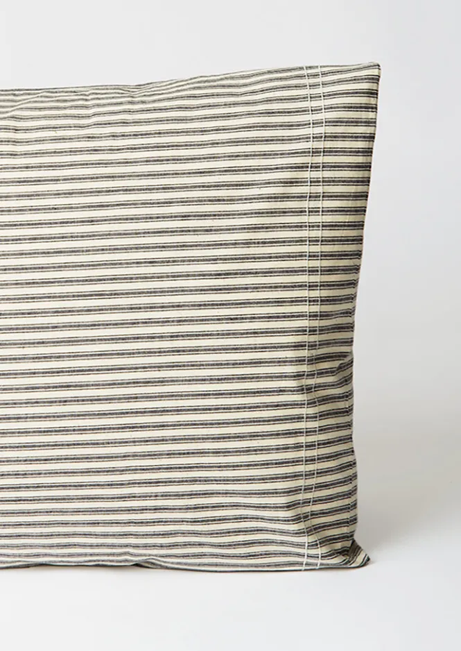 Textiles|Bed Linen-TOAST Organic Cotton Ticking Stripe Housewife Pillowcase Ecru/Graphite