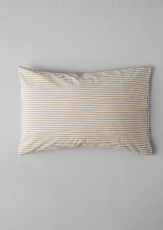 Textiles|Bed Linen-TOAST Organic Cotton Ticking Stripe Housewife Pillowcase Ecru/Straw
