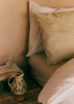 Textiles|Bed Linen-TOAST Organic Cotton Ticking Stripe Housewife Pillowcase Ecru/Straw