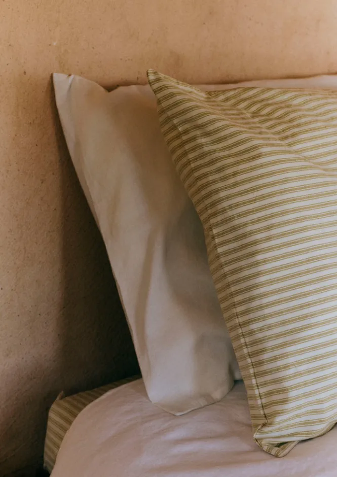 Textiles|Bed Linen-TOAST Organic Cotton Ticking Stripe Housewife Pillowcase Ecru/Straw