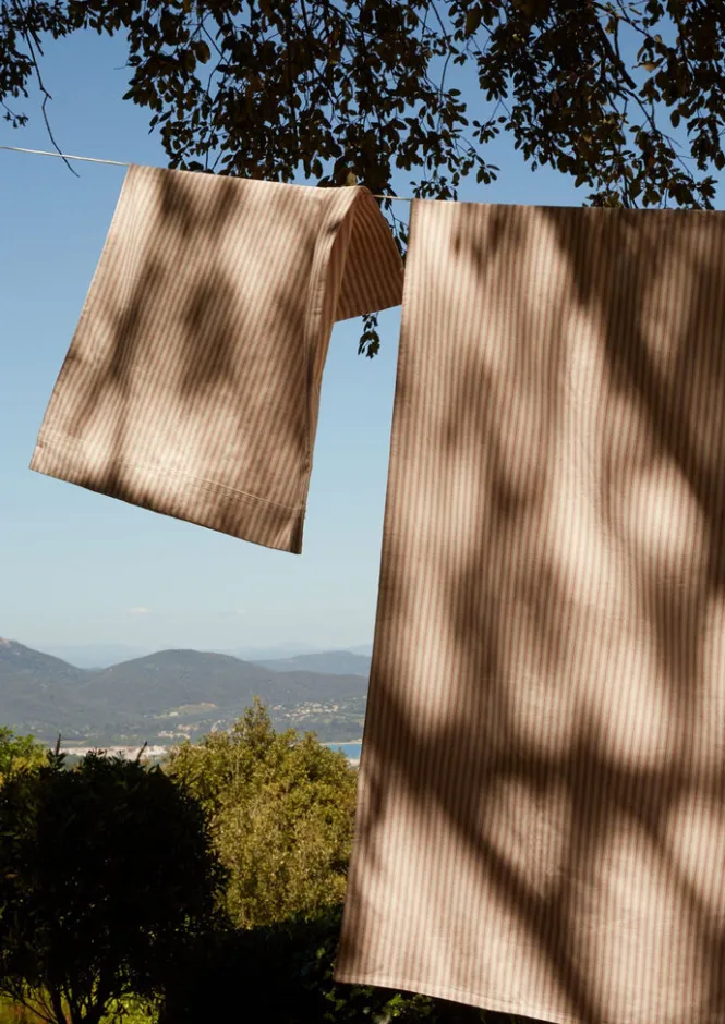 Textiles|Bed Linen-TOAST Organic Cotton Ticking Stripe Housewife Pillowcase Ecru/Rose