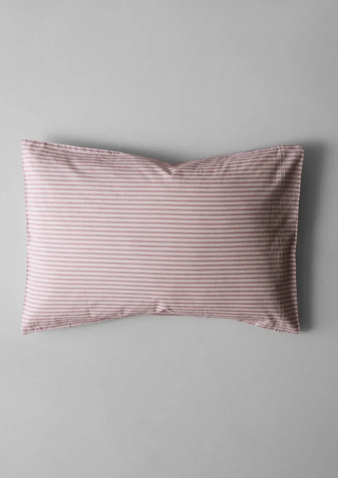Textiles|Bed Linen-TOAST Organic Cotton Ticking Stripe Housewife Pillowcase Ecru/Rose