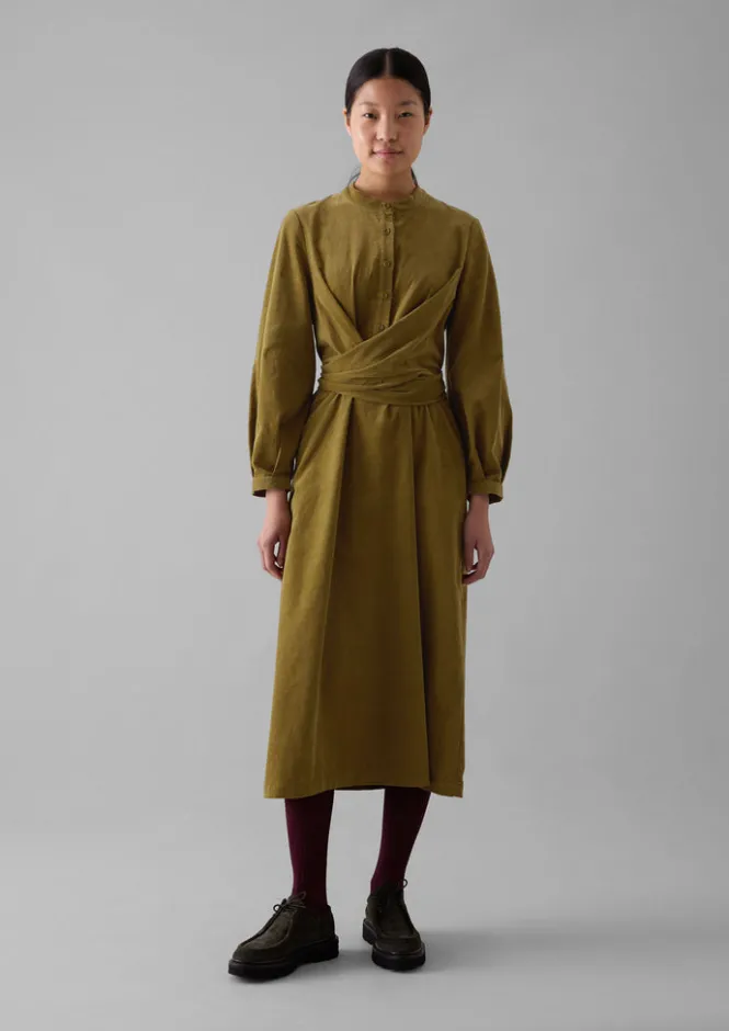Cord|Dresses-TOAST Organic Needlecord Wrap Dress GoldenSand