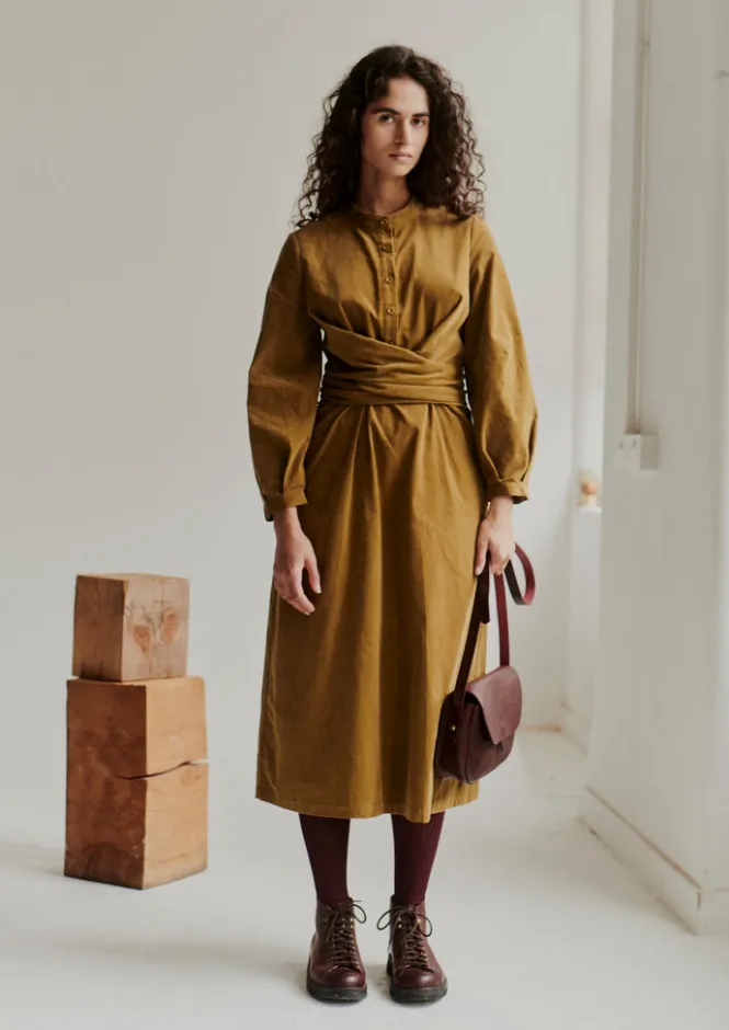 Cord|Dresses-TOAST Organic Needlecord Wrap Dress GoldenSand