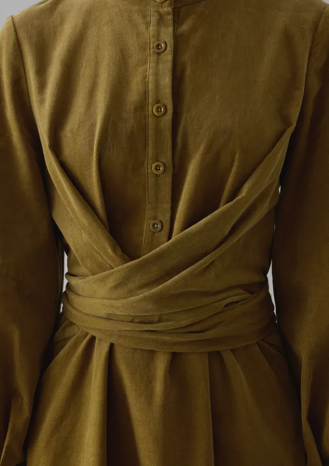 Cord|Dresses-TOAST Organic Needlecord Wrap Dress GoldenSand