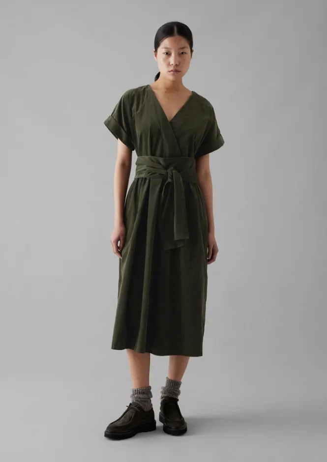 Cord|Dresses-TOAST Organic Needlecord Wrap Front Dress Seaweed