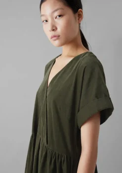 Cord|Dresses-TOAST Organic Needlecord Wrap Front Dress Seaweed