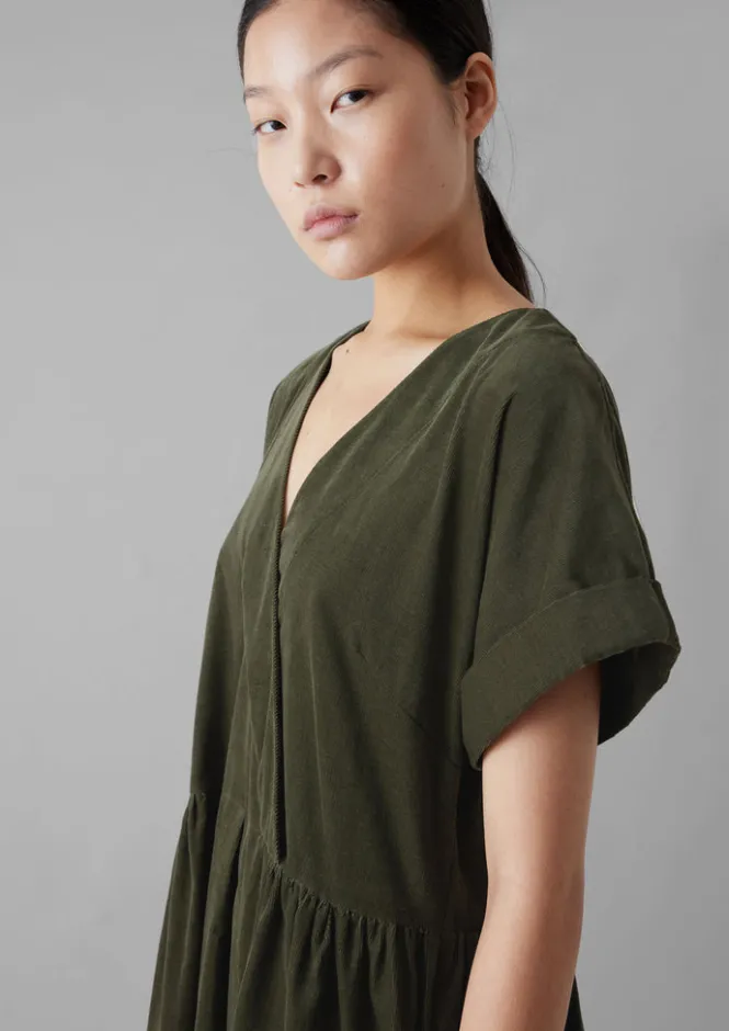 Cord|Dresses-TOAST Organic Needlecord Wrap Front Dress Seaweed