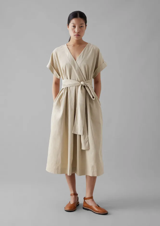Cord|Dresses-TOAST Organic Needlecord Wrap Front Dress Moonstone