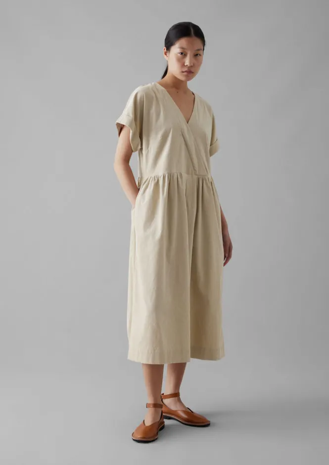 Cord|Dresses-TOAST Organic Needlecord Wrap Front Dress Moonstone