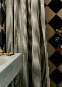 Textiles|Bathroom-TOAST Organic Ticking Stripe Shower Curtain Ecru/Graphite