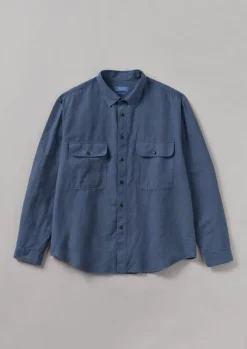 Workwear|Shirts-TOAST Overdyed Check Workwear Shirt NeptuneBlue