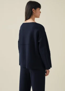 Knitwear-TOAST Panelled Boiled Wool Sweater Navy