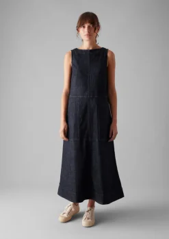 Denim|Workwear-TOAST Panelled Organic Denim Dress Indigo