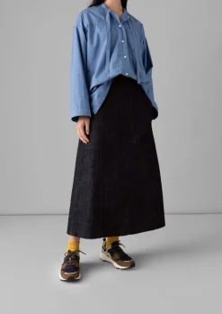 Denim|Workwear-TOAST Patch Pocket Organic Denim Skirt Indigo