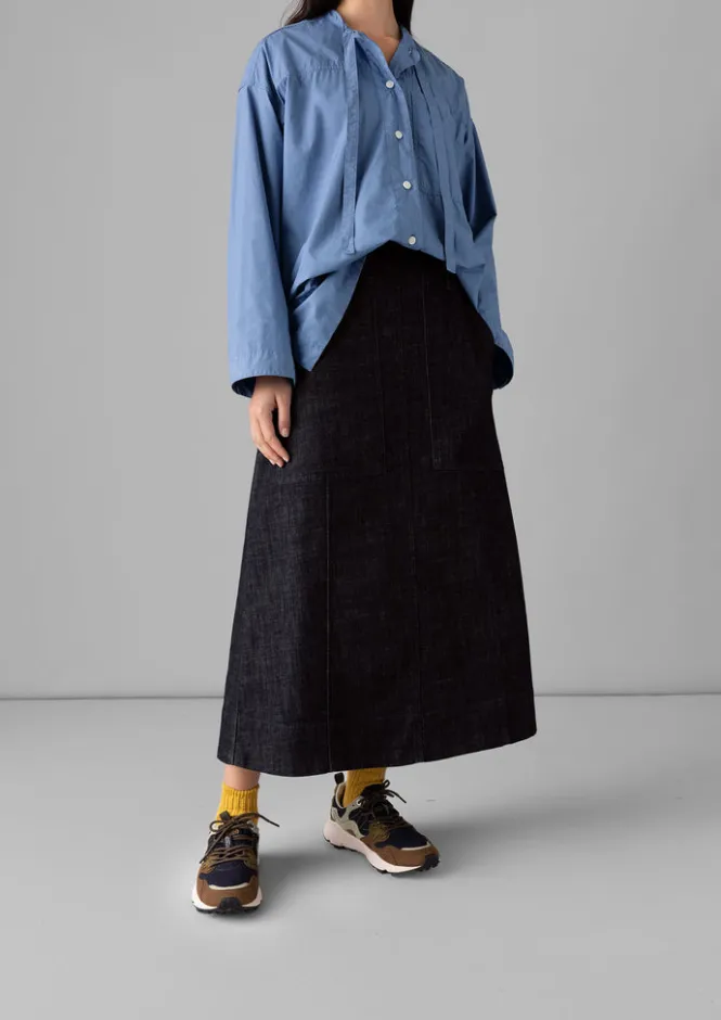 Denim|Workwear-TOAST Patch Pocket Organic Denim Skirt Indigo