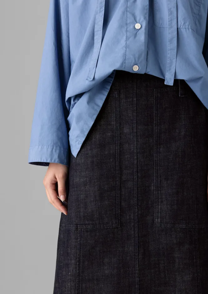 Denim|Workwear-TOAST Patch Pocket Organic Denim Skirt Indigo
