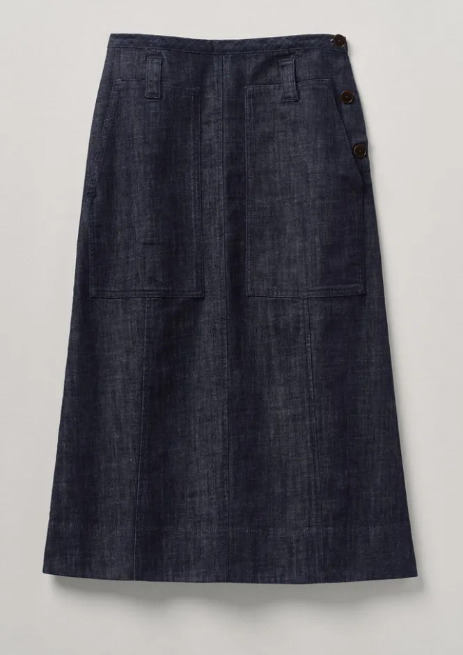 Denim|Workwear-TOAST Patch Pocket Organic Denim Skirt Indigo