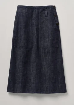 Denim|Workwear-TOAST Patch Pocket Organic Denim Skirt Indigo