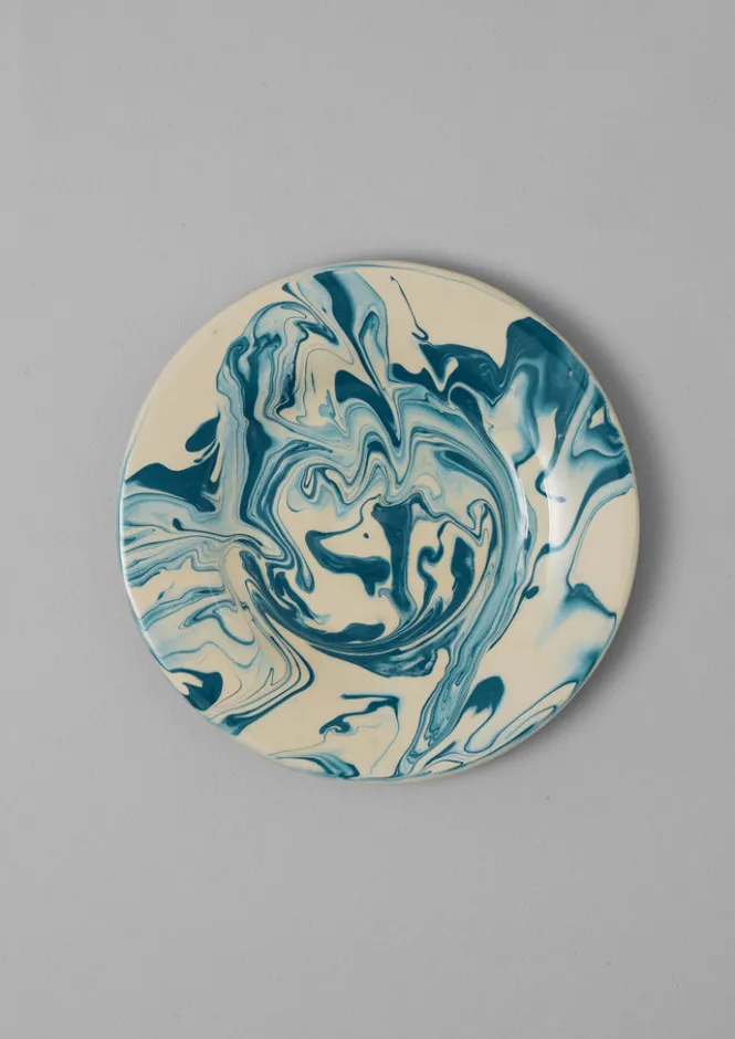 Ceramics|Tableware-TOAST Poterie Barbotine Marbled Plate Cream/Blue