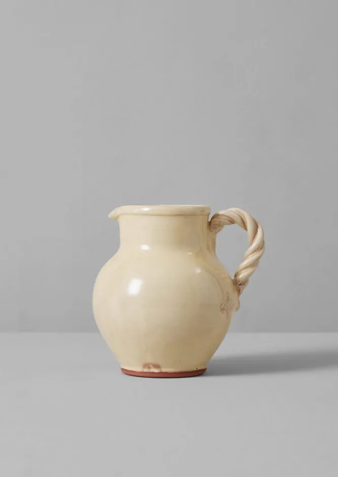 Ceramics-TOAST Poterie Barbotine Twisted Handle Pitcher Cream