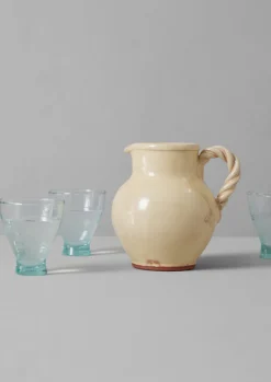 Ceramics-TOAST Poterie Barbotine Twisted Handle Pitcher Cream
