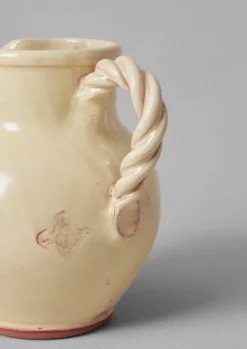Ceramics-TOAST Poterie Barbotine Twisted Handle Pitcher Cream