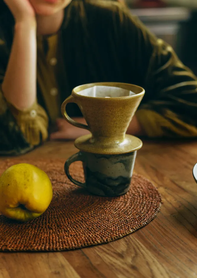 Ceramics|Kitchen-TOAST Pottery West Coffee Dripper And Scoop Mustard