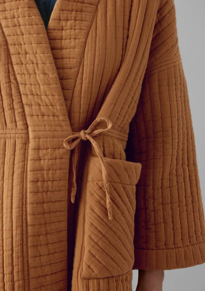 Gowns|Nightwear-TOAST Quilted Cotton Long Gown SoftCaramel