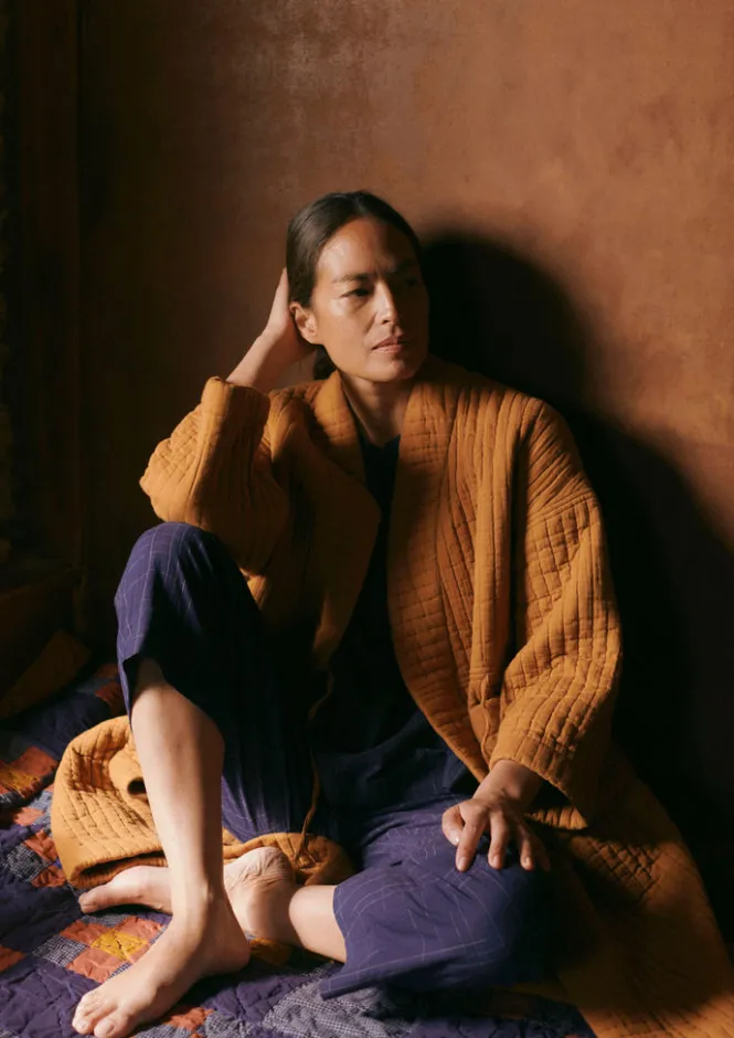 Gowns|Nightwear-TOAST Quilted Cotton Long Gown SoftCaramel