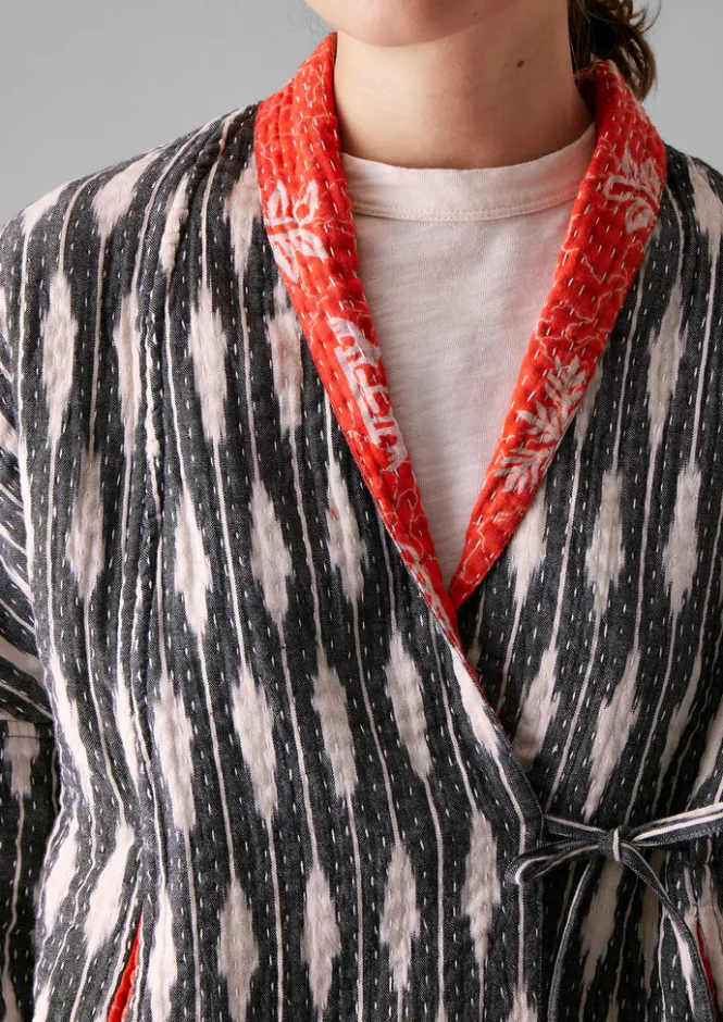 Gowns|Nightwear-TOAST Repurposed Ikat Kantha Jacket Greys/Blacks