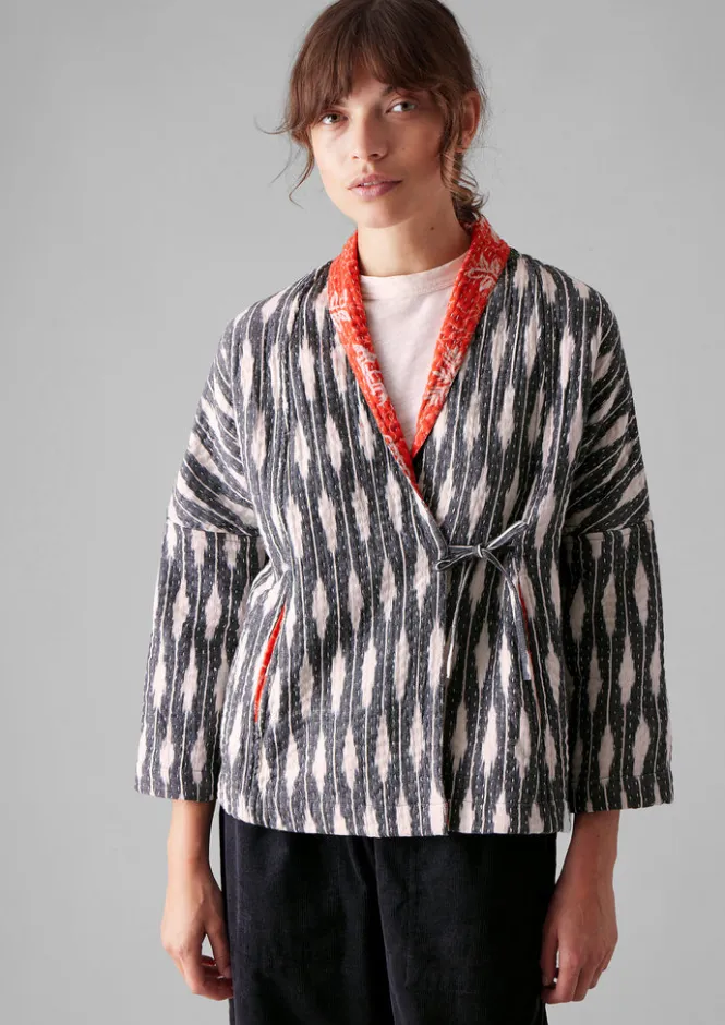 Gowns|Nightwear-TOAST Repurposed Ikat Kantha Jacket Greys/Blacks