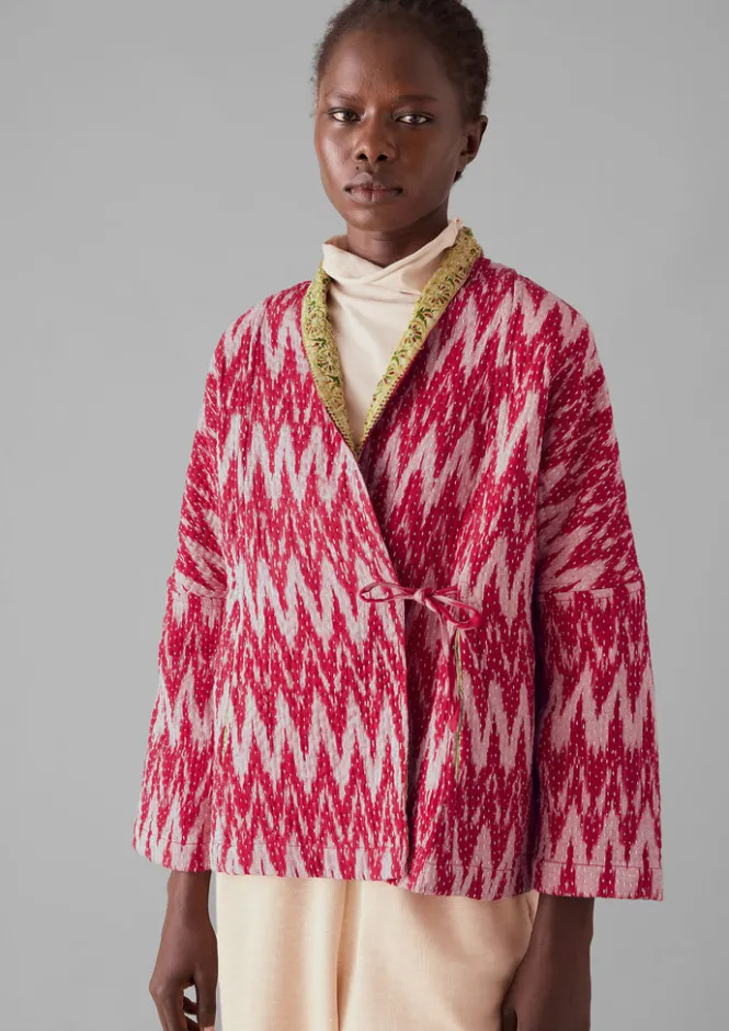 Gowns|Nightwear-TOAST Repurposed Ikat Kantha Jacket Reds