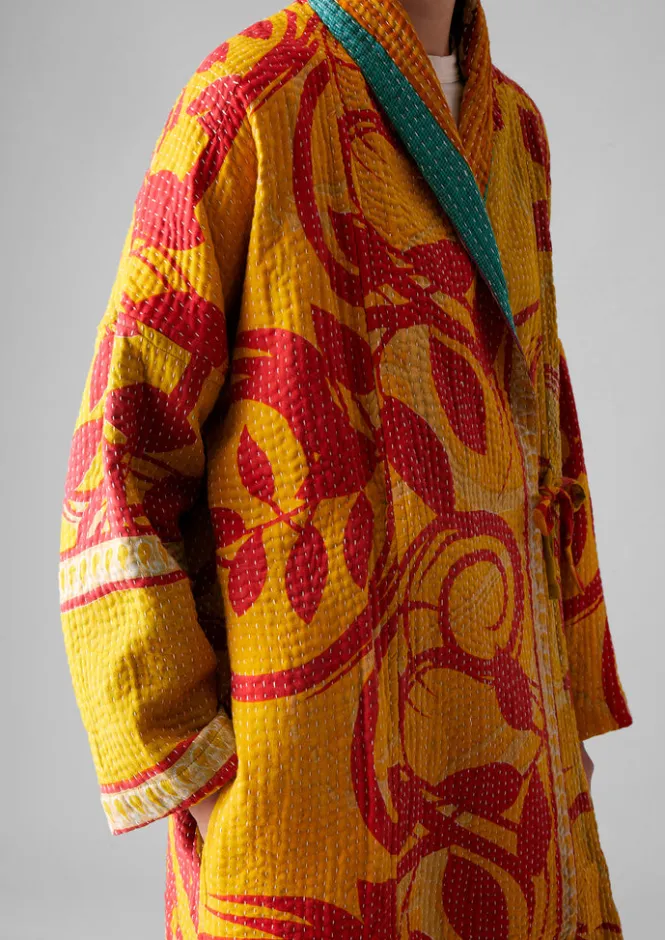 Gowns|Nightwear-TOAST Repurposed Kantha Coat Yellows