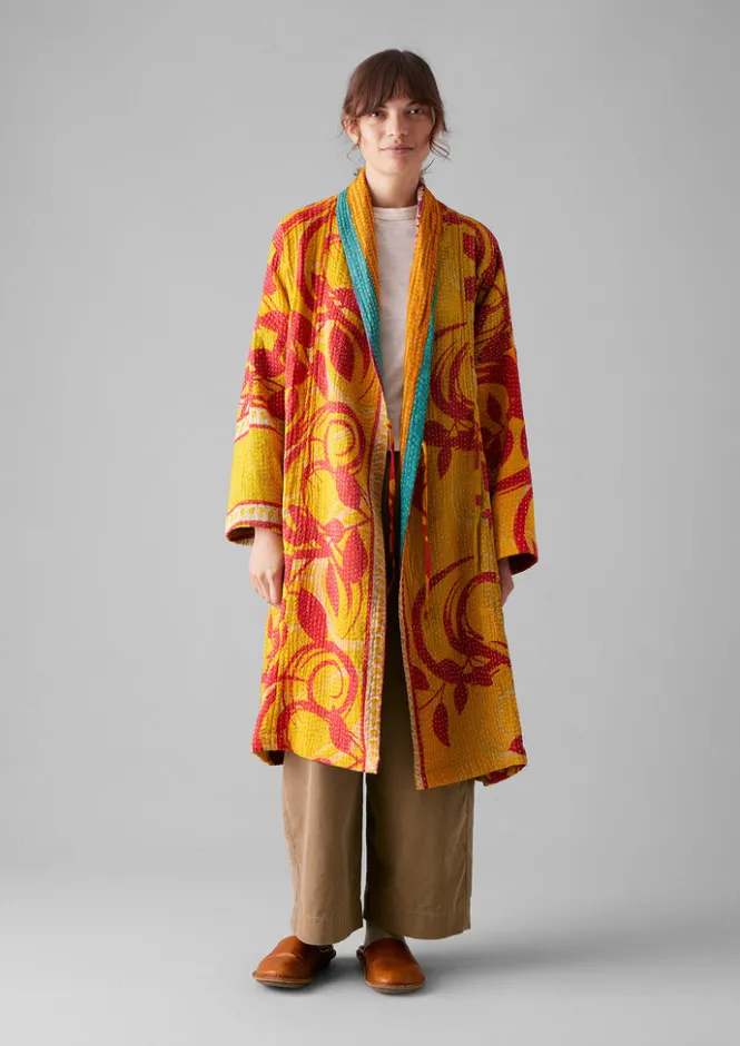 Gowns|Nightwear-TOAST Repurposed Kantha Coat Yellows