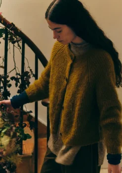 Cashmere|Knitwear-TOAST Ribbed Mohair Blend Cardigan OldGold