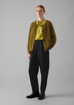 Cashmere|Knitwear-TOAST Ribbed Mohair Blend Cardigan OldGold